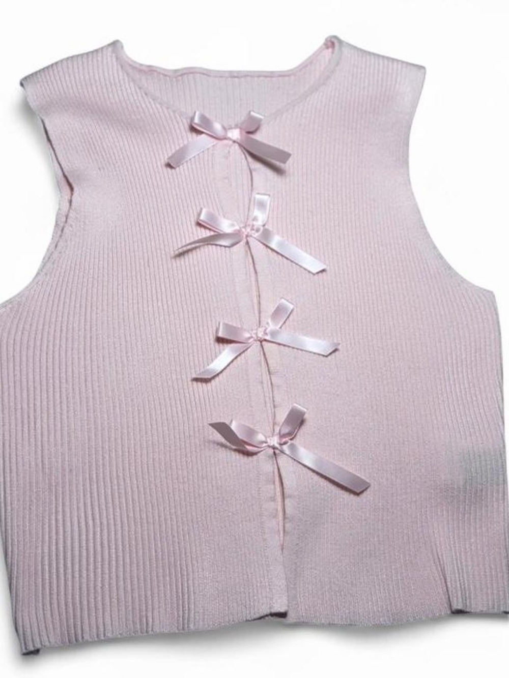 Light Pink Ribbed Tank with Satin Bow Closures